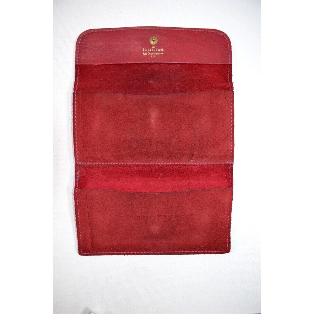 Vintage Womens Baronet Genuine Leather Wallet Red With Checkbook Notes Coin Slot